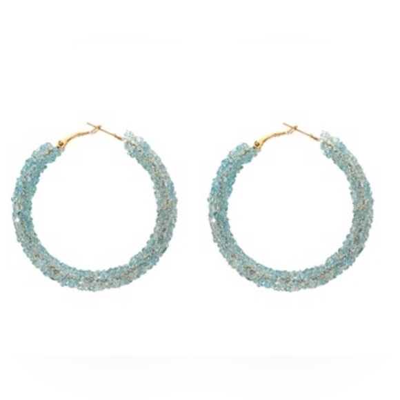 Earrings Hoops With Synthetic Beading. Gold Plated. - Picture 1 of 4